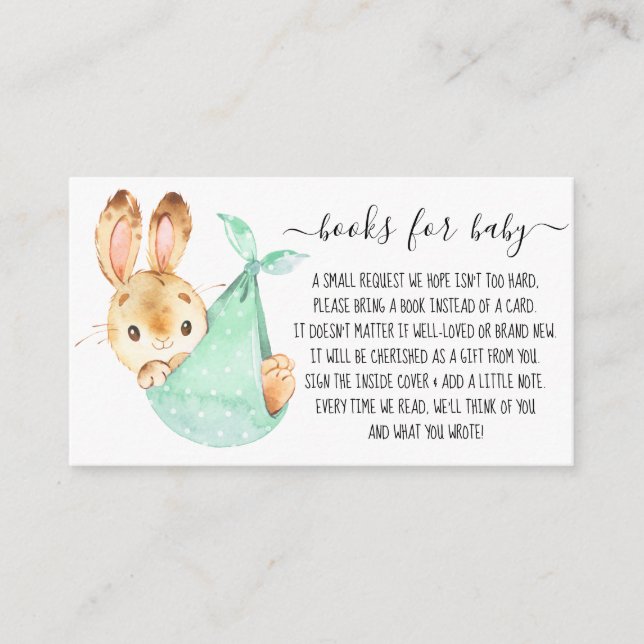 Bunny Cute Boy Book Request for Baby Shower  Enclosure Card (Front)