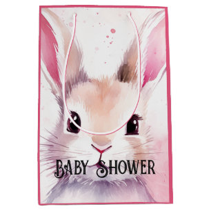 Bunny Cute Watercolor Pink baby shower Medium Gift Bag