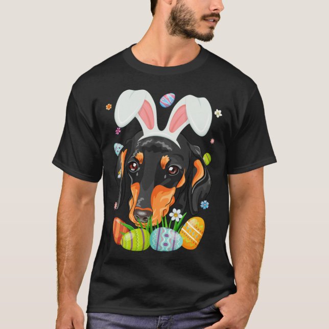 Bunny Dachshund Dog Head Easter Eggs Wiener Easter T-Shirt (Front)