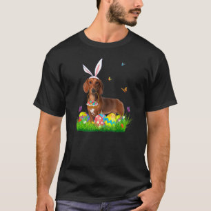Bunny Dachshund With Egg Basket Easter Hunting Egg T-Shirt