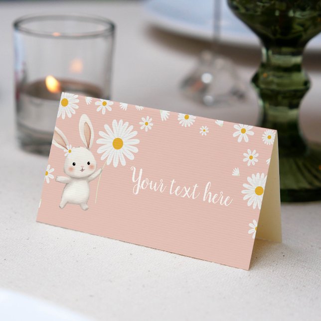 Bunny Daisy Girl Birthday Party Place Card (Creator Uploaded)