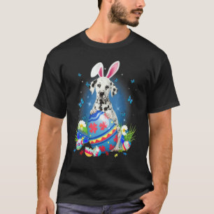 Bunny Dalmatian With Egg Basket Easter Flower Hunt T-Shirt