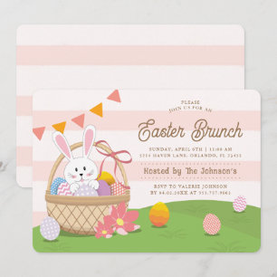 Bunny Dans Un Panier Brunch De Pâques Invitation D