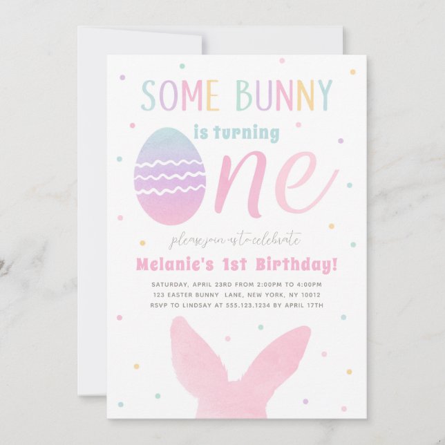 Bunny de Pâques 1er Anniversaire Fête Invitation (Devant)