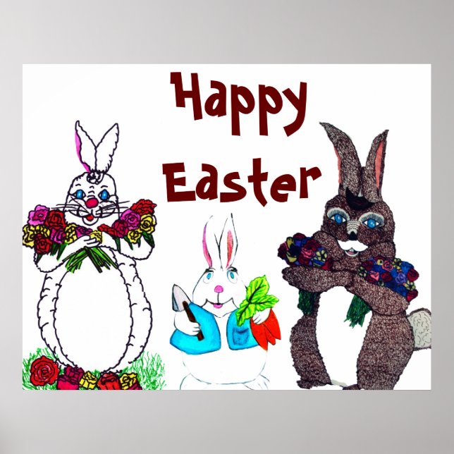 BUNNY DE PÂQUES AVEC POSTER DE FLEURS (Devant)