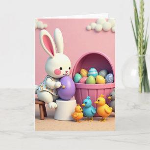 Bunny Decorates Egg Holiday Card