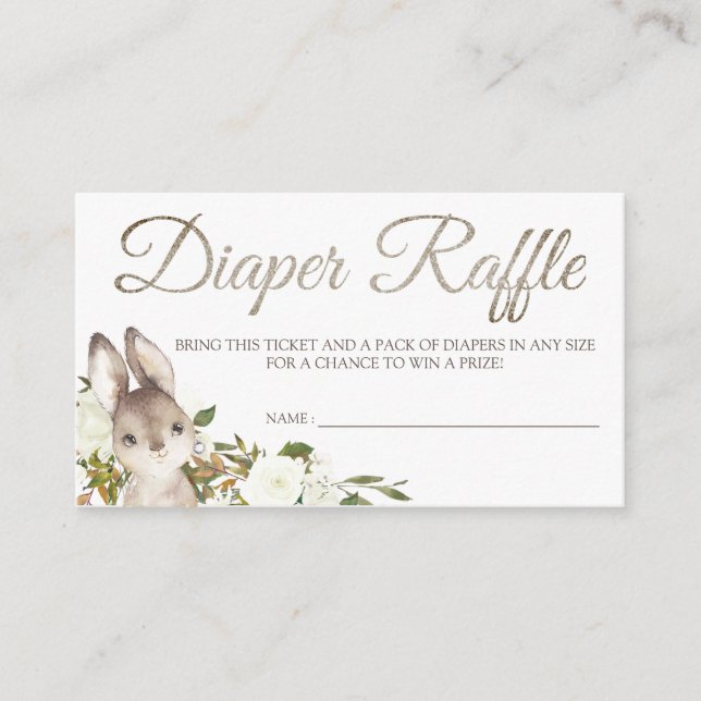 Bunny Diaper Raffle Card Tickets for Baby Shower (Front)