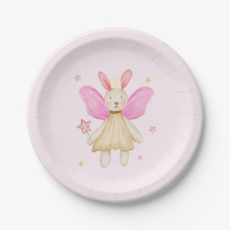 Bunny Doll Princess Fairy Wings Watercolor Paper Plate