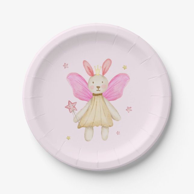 Bunny Doll Princess Fairy Wings Watercolor  Paper Plate (Front)