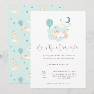 Bunny Dreams Blue Baby Shower Invitation