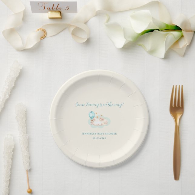Bunny Dreams blue baby shower  Paper Plate (Wedding)