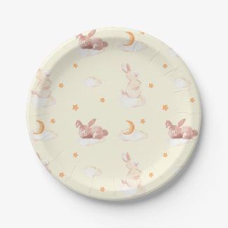 Bunny Dreams Neutral Baby Shower Paper Plate