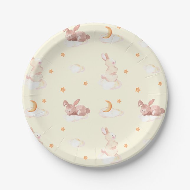 Bunny Dreams Neutral Baby Shower Paper Plate (Front)