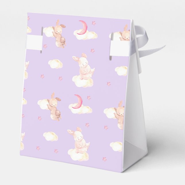Bunny Dreams Purple Baby Shower  Favor Box (Back Side)