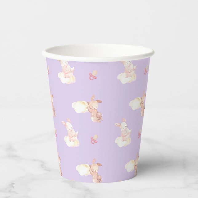 Bunny Dreams Purple Baby Shower  Paper Cups (Front)