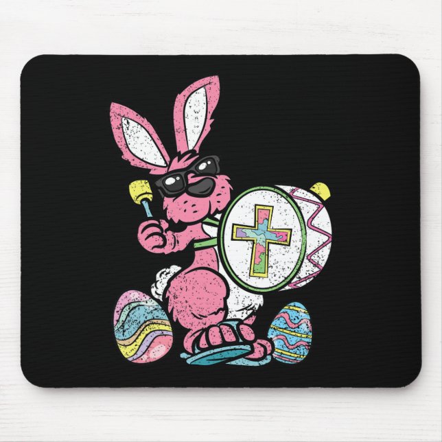 Bunny Drummer Easter Egg Hunting Spring Rabbit Jes Mouse Pad (Front)