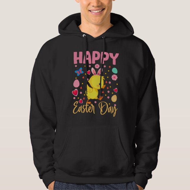 Bunny Duck Colorful Eggs Hunting Happy Easter Day Hoodie (Front)