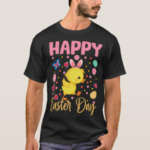 Bunny Duck Colourful Eggs Hunting Happy Easter Day T-Shirt