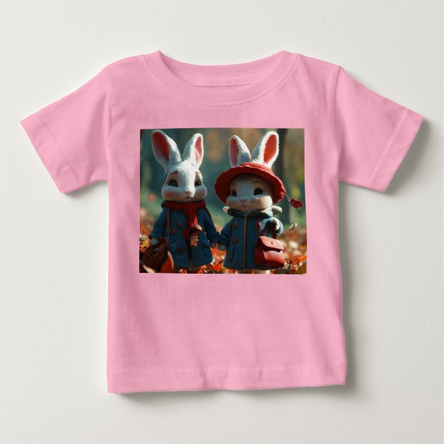 Bunny Duo in Pixar Style Baby Tee (Front)