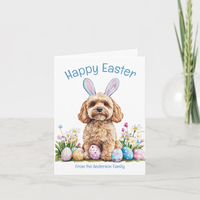 Bunny Ear Cockapoo Dog Funny Easter Holiday Card (Front)