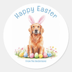 Bunny Ear Golden Retriever Dog Funny Easter Classic Round Sticker