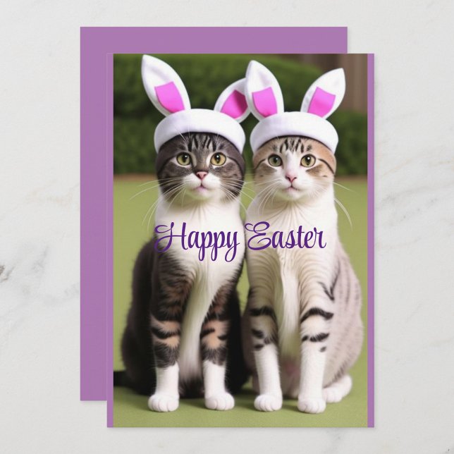 Bunny-Eared Easter Cats Invitation (“Two little furballs bringing Easter cheer!”)