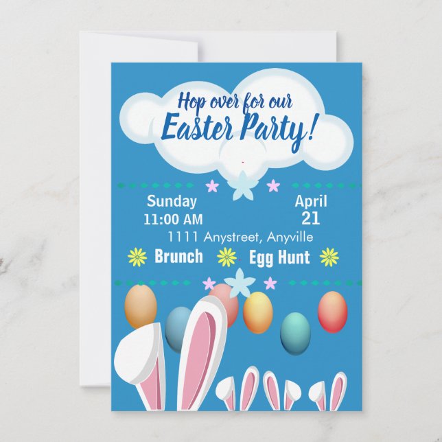 Bunny Ears Easter Party Custom Invitation (Front)