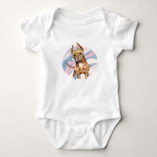 "Bunny Ears" Pit Bull Dog Watercolor Painting Baby Bodysuit