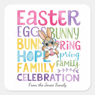 Bunny Easter Card , Personalized Easter funnyBunny Square Sticker