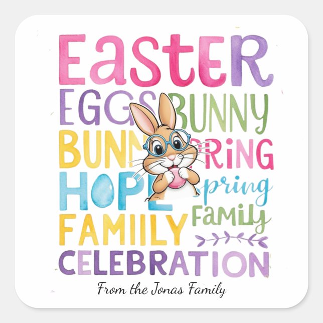 Bunny Easter Card , Personalized Easter funnyBunny Square Sticker (Front)