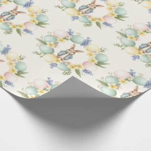 Bunny Easter Egg Floral Wreath Pastel Design Wrapping Paper
