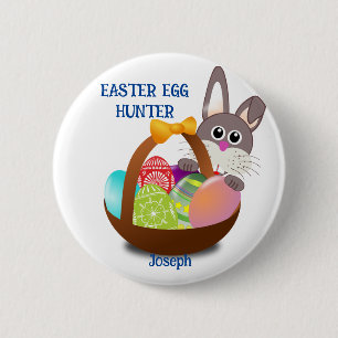 Bunny Easter Egg Hunt Basket 2 Inch Round Button