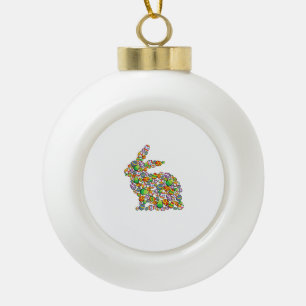 Bunny Easter Egg Hunting Cute Rabbit Spring Ceramic Ball Christmas Ornament