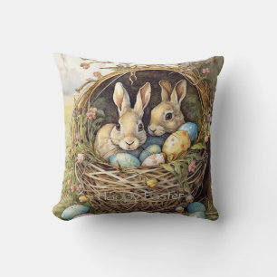 Bunny Easter Eggs Forest Throw Pillow