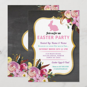 Bunny Easter Party Egg Hunt Invitation Florals
