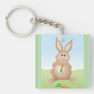 Bunny Eating Carrot Adorable Rabbit Keychain