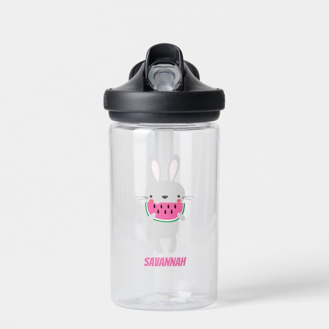 Bunny Eating Watermelon Water Bottle (Front)