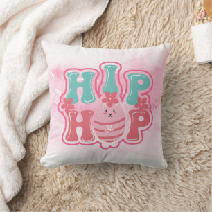 Bunny Egg Hunt Hip Hop Happy Easter Watercolor Throw Pillow