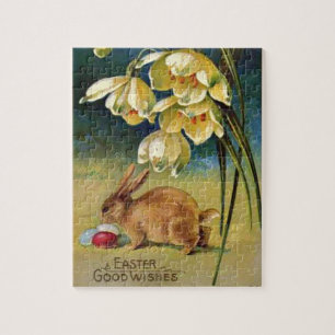 Bunny, Eggs, and Snowdrops, vintage 1910 Jigsaw Puzzle