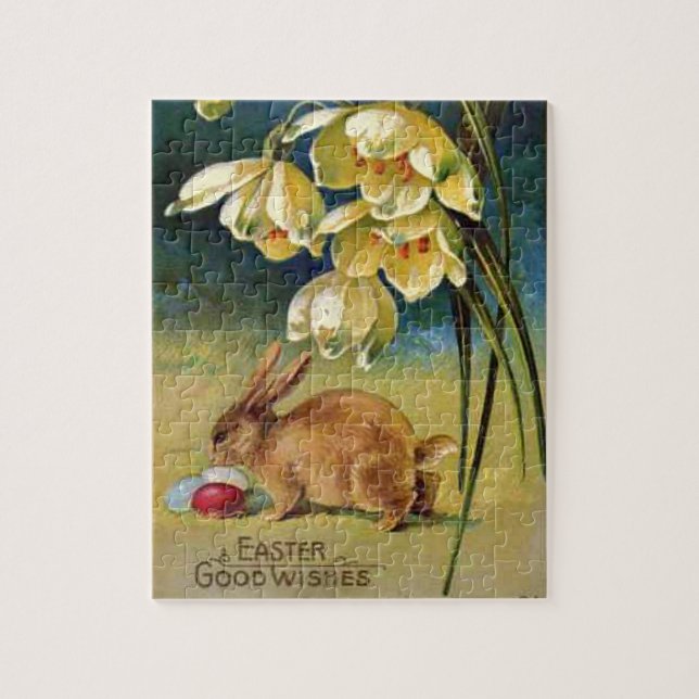 Bunny, Eggs, and Snowdrops, vintage 1910 Jigsaw Puzzle (Vertical)