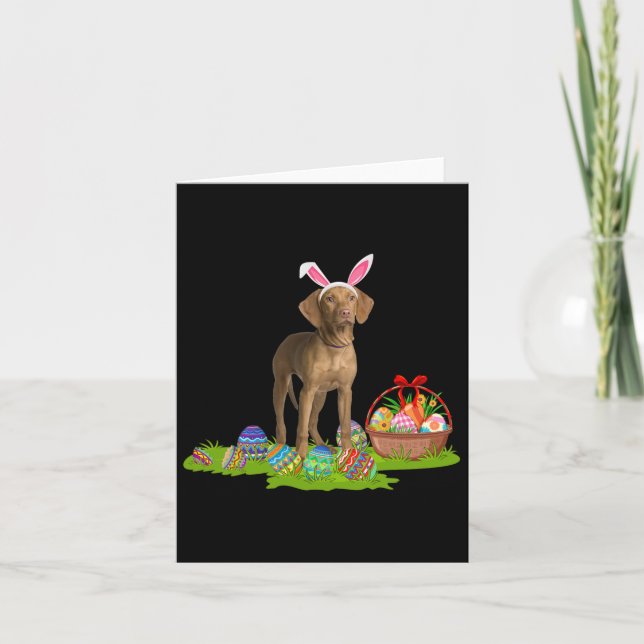 Bunny Eggs Basket Easter Vizsla Dog Happy Easter D Card (Front)