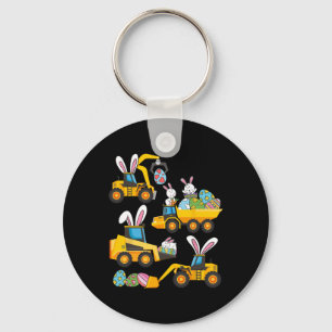 Bunny Eggs Construction Excavator Easter Day Boys Keychain