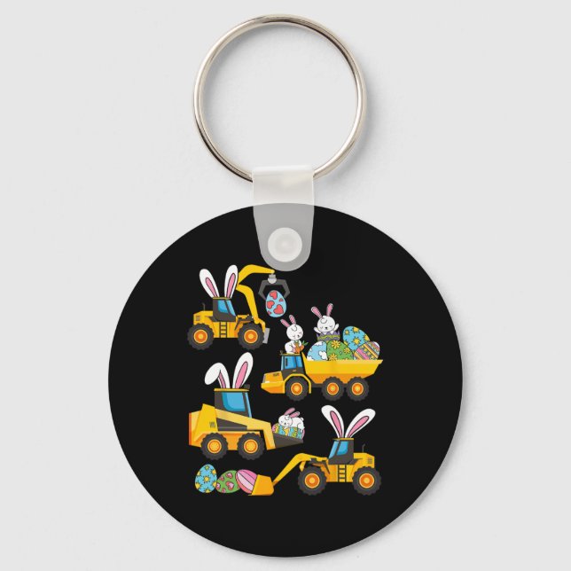 Bunny Eggs Construction Excavator Easter Day Boys  Keychain (Front)