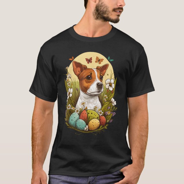 Bunny Eggs Dog on Easter Jack Russell Terrier T-Shirt (Front)