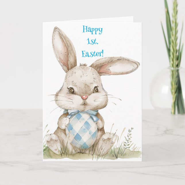 BUNNY EN CARTE BLUE PREMIER PÂQUES (Devant)