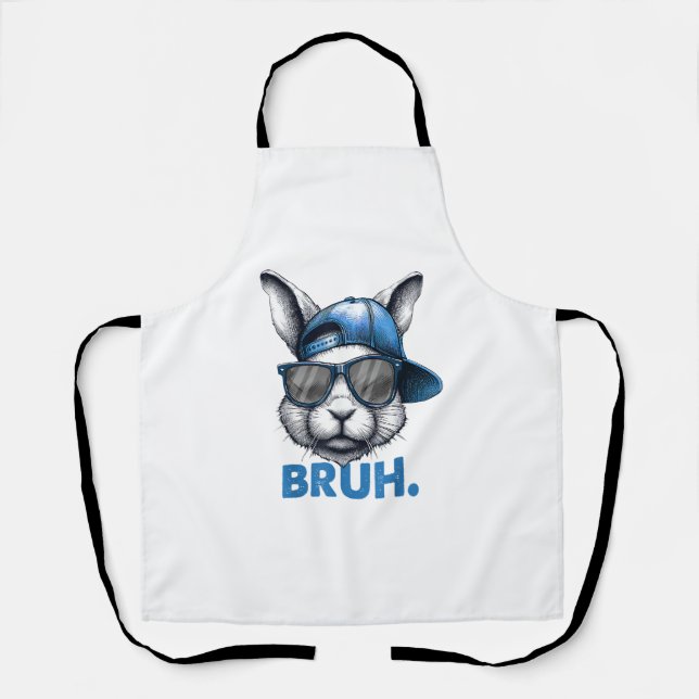 Bunny Face Bruh Meme Funny Saying Bro Greeting Eas Apron (Front)