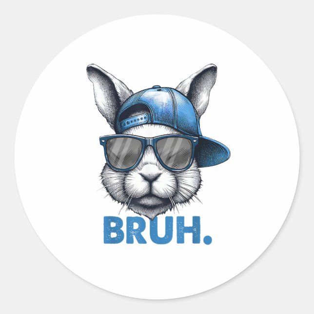 Bunny Face Bruh Meme Funny Saying Bro Greeting Eas Classic Round Sticker (Front)