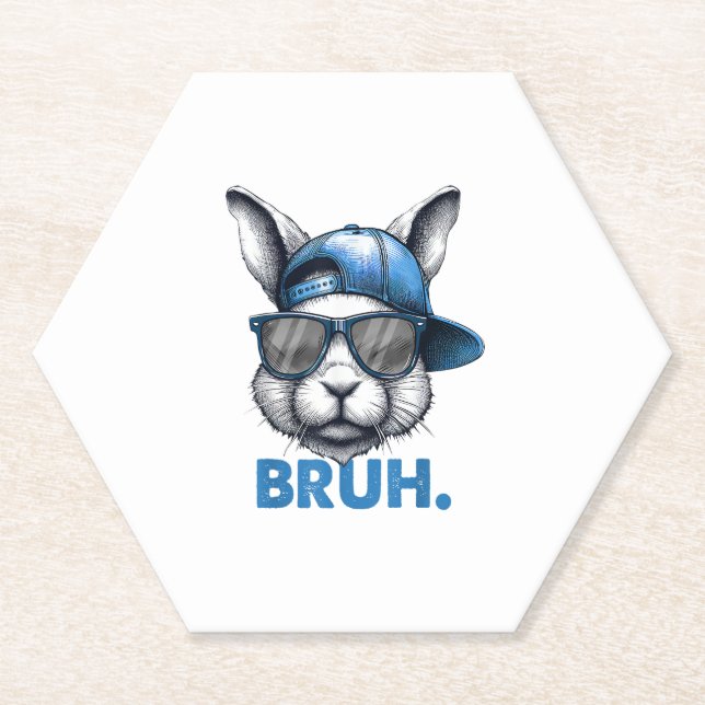 Bunny Face Bruh Meme Funny Saying Bro Greeting Eas Paper Coaster (Front)