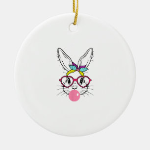 Bunny Face Bubblegum Blowing Glasses Headband Happ Ceramic Ornament