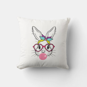 Bunny Face Bubblegum Blowing Glasses Headband Happ Throw Pillow